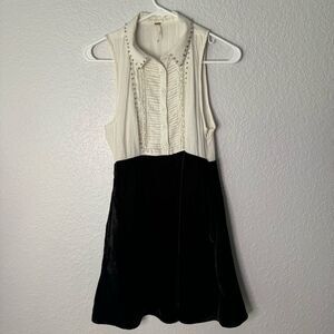 Free People Dress Size 4 Katie In Paris Black Velvet Rhinestone Sleeveless Chic